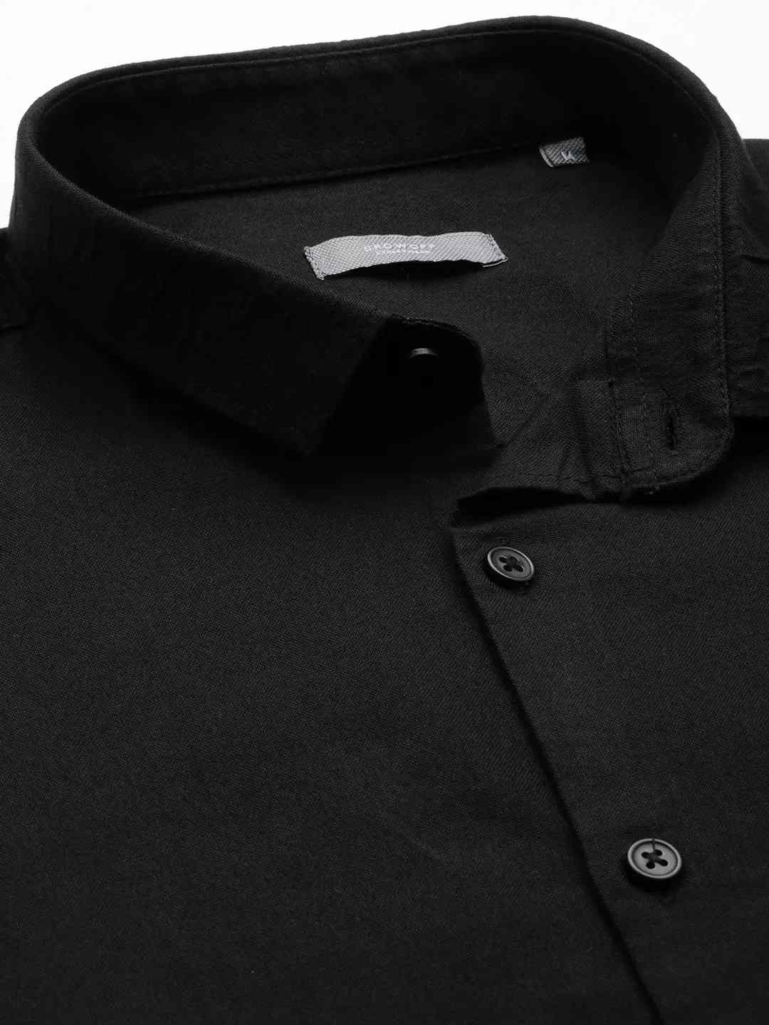 SHOWOFF Men's Spread Collar Black Solid Shirt