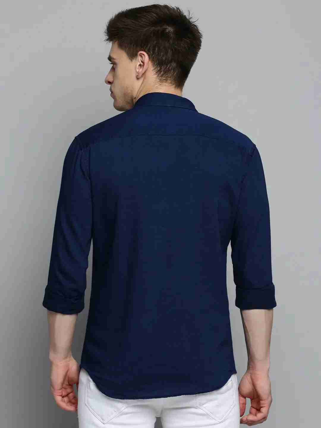 SHOWOFF Men's Spread Collar Navy Blue Solid Shirt