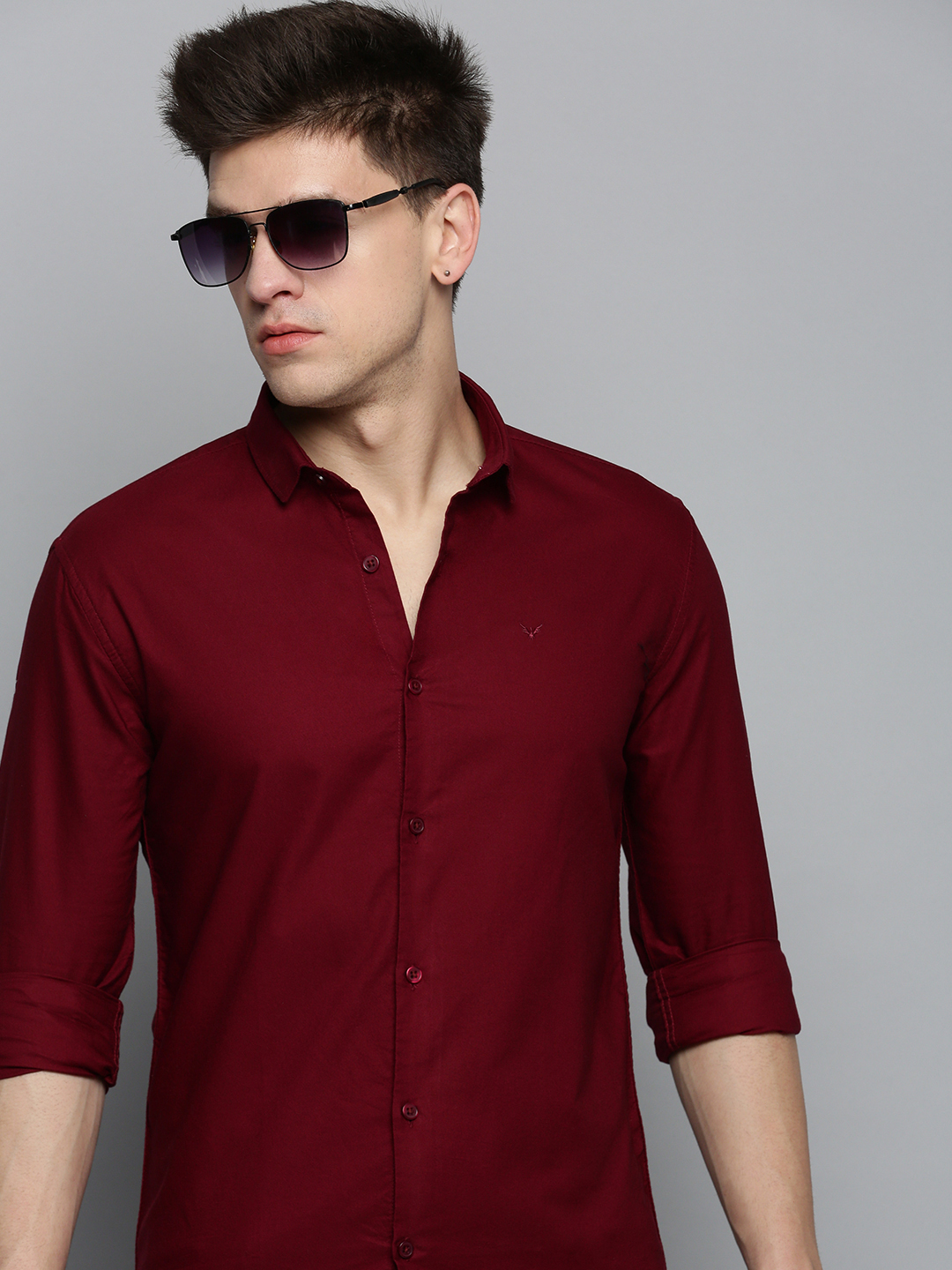 SHOWOFF Men's Spread Collar Maroon Solid Shirt