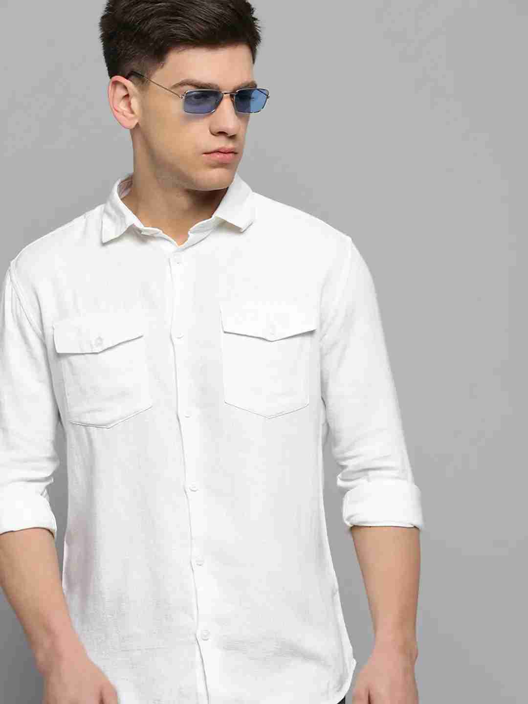 SHOWOFF Men's Spread Collar Solid Off White Classic Shirt