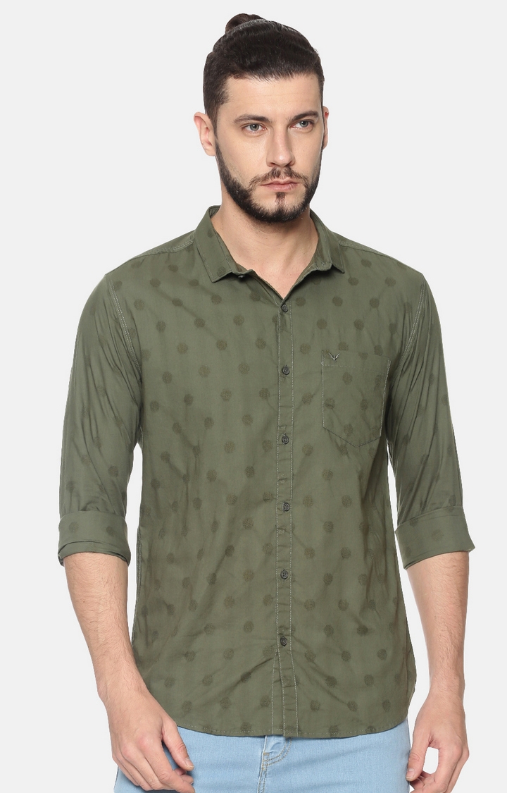 Showoff Mens Cotton Casual Green Printed Shirt