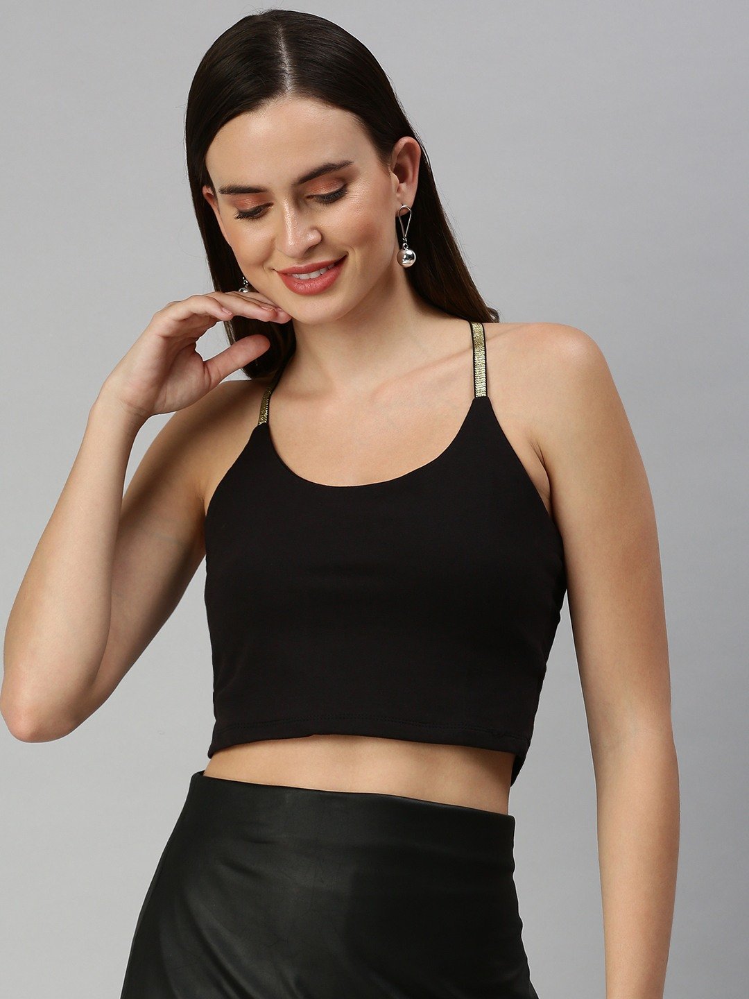 Women's Black Acrylic Solid Tops