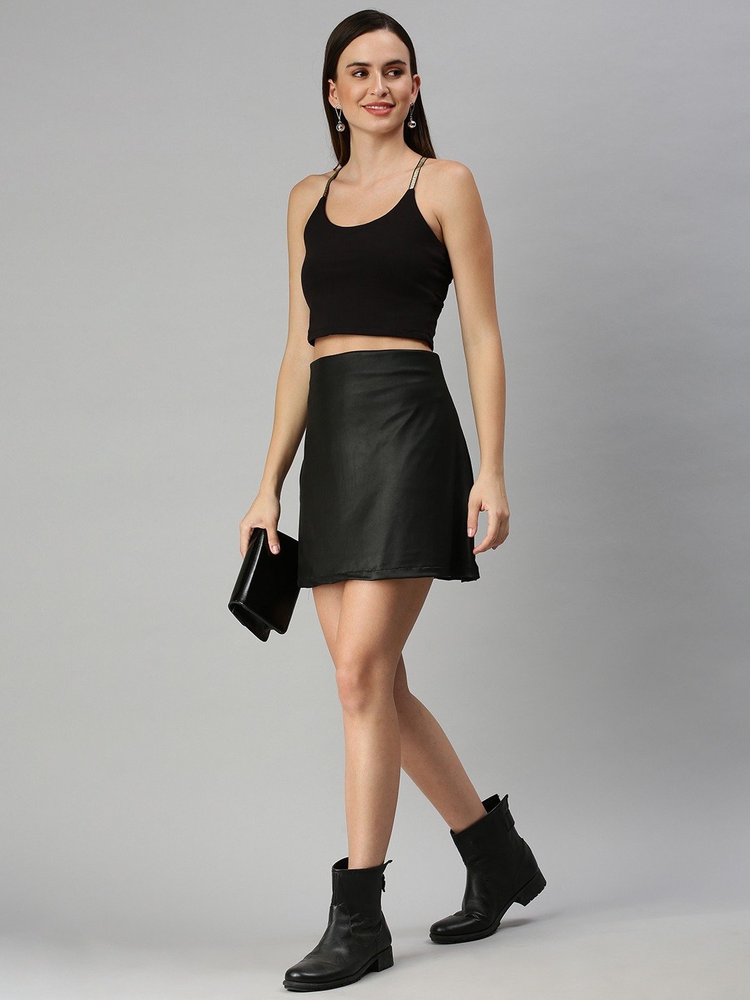 Women's Black Acrylic Solid Tops
