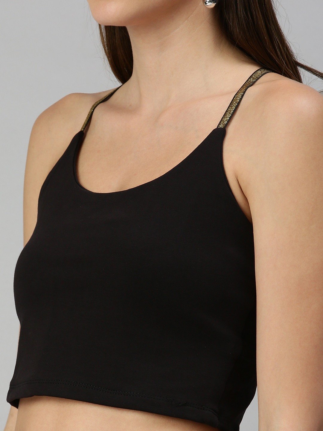 Women's Black Acrylic Solid Tops