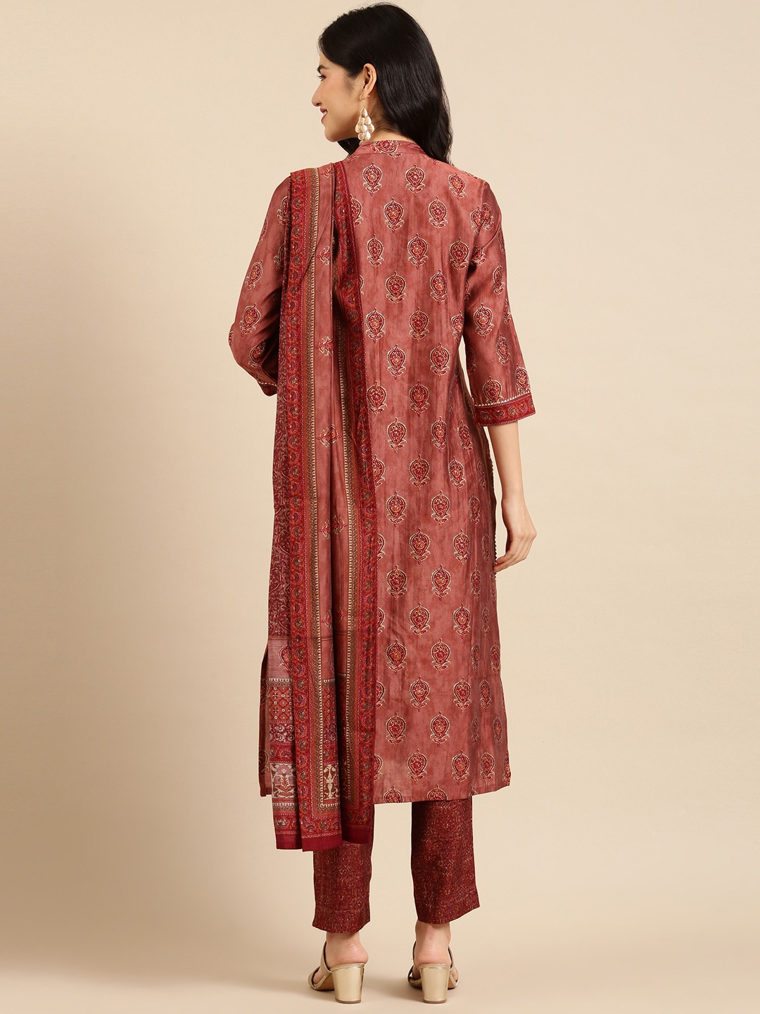Women's Orange Silk Printed Comfort Fit Kurta Sets