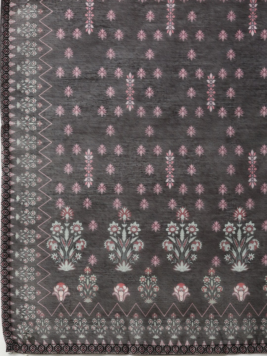 Women's Black Cotton Blend Floral Khatwa Comfort Fit Kurta Sets