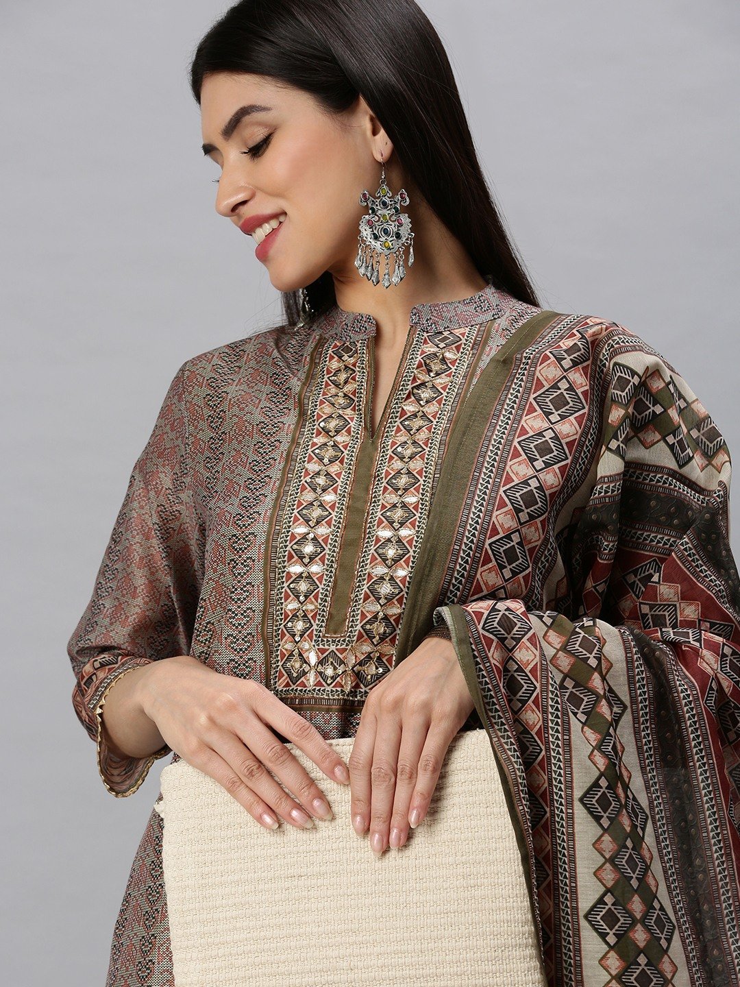 Women's Green Cotton Blend Printed Regular Kurta Sets