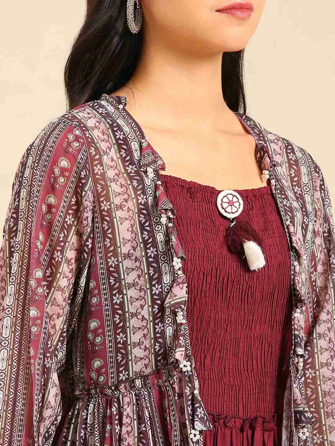 Women's Red Polyester Solid Comfort Fit Kurtas