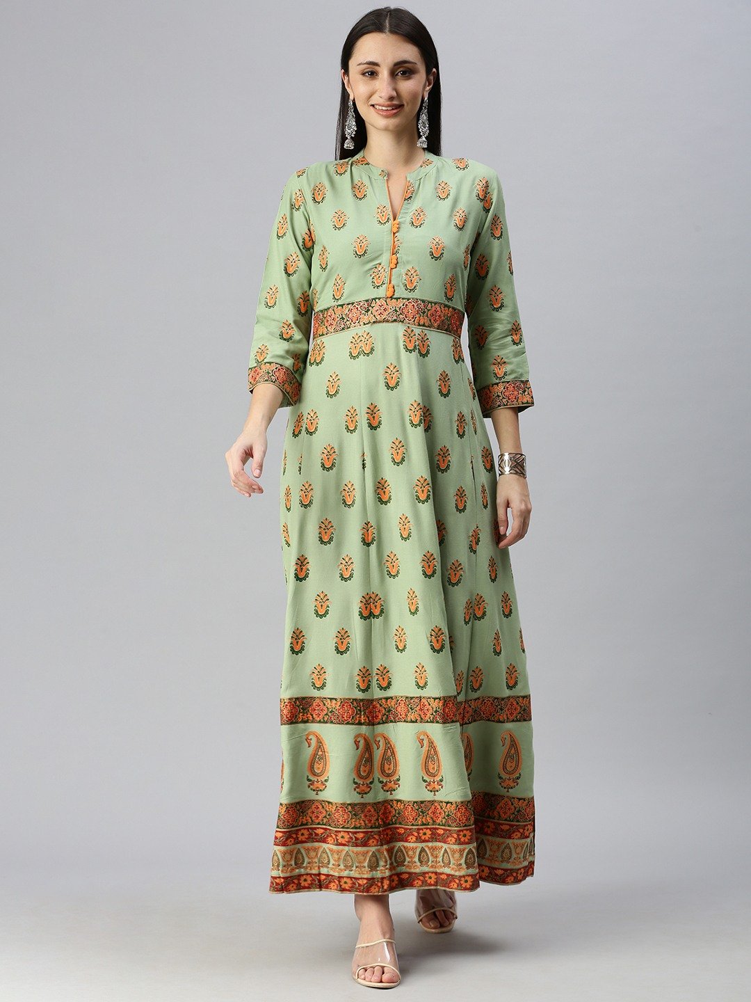 Women's Green Cotton Blend Printed Regular Kurtas