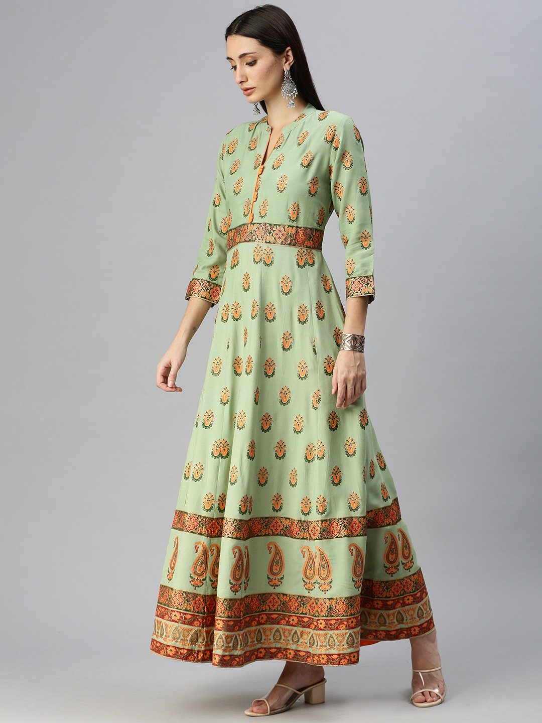 Women's Green Cotton Blend Printed Regular Kurtas