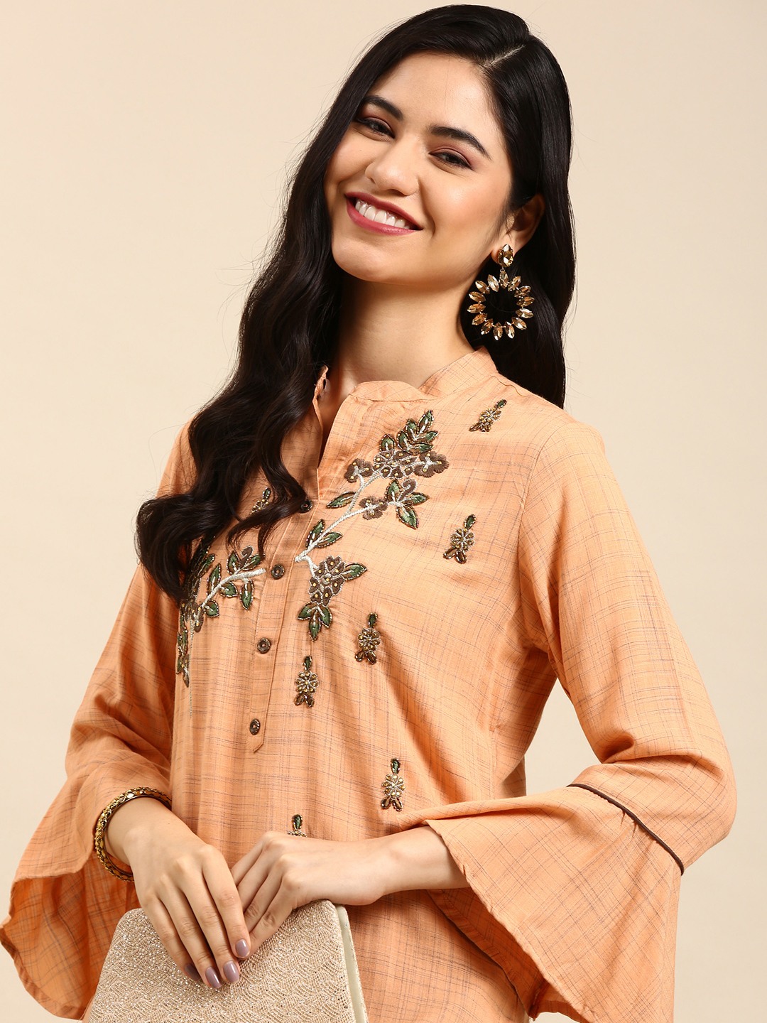 Showoff | SHOWOFF Women's Mid Length Floral Orange Straight Kurta set