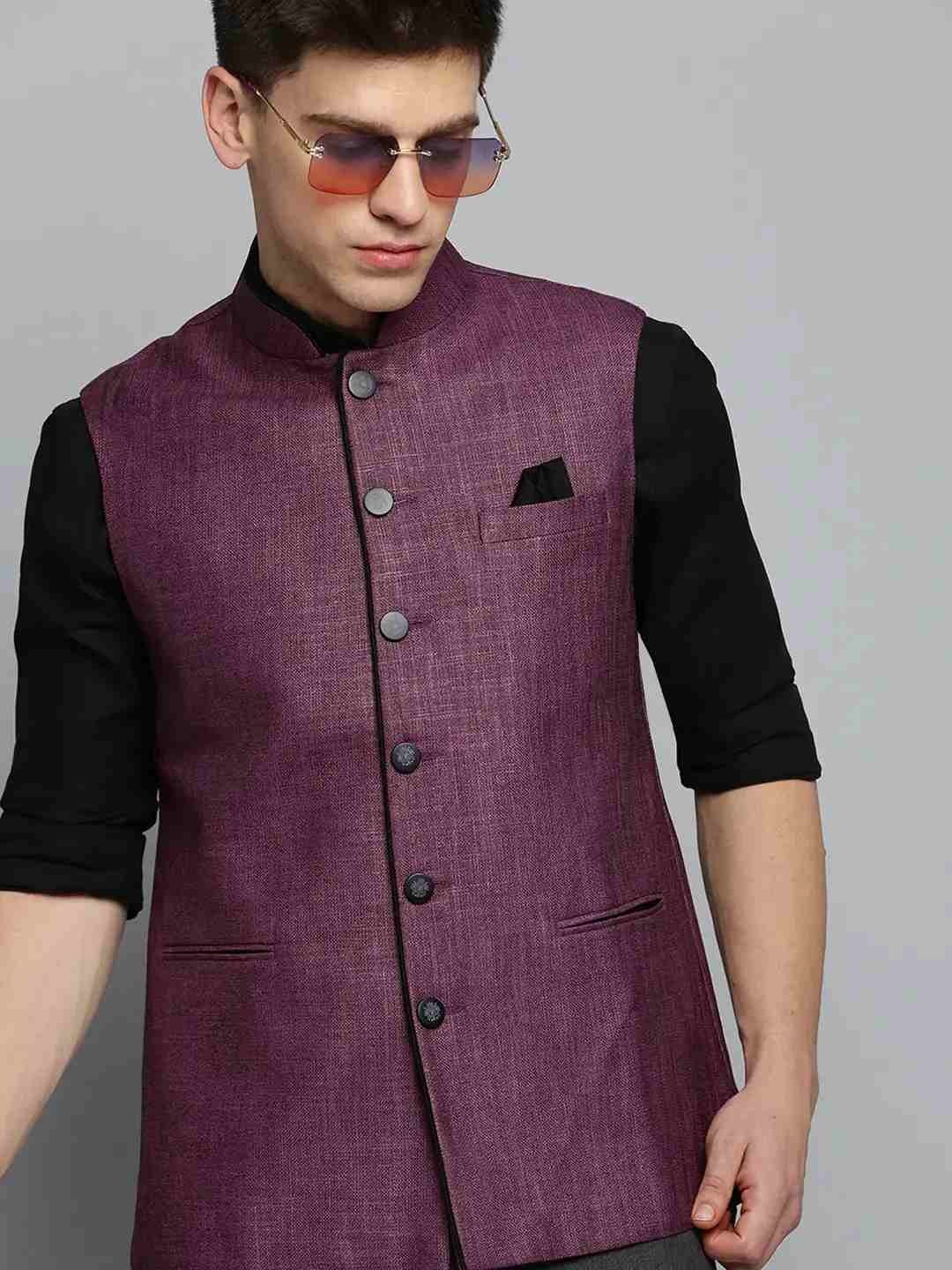 SHOWOFF Men's Solid Purple Ethnic Nehru Jackets