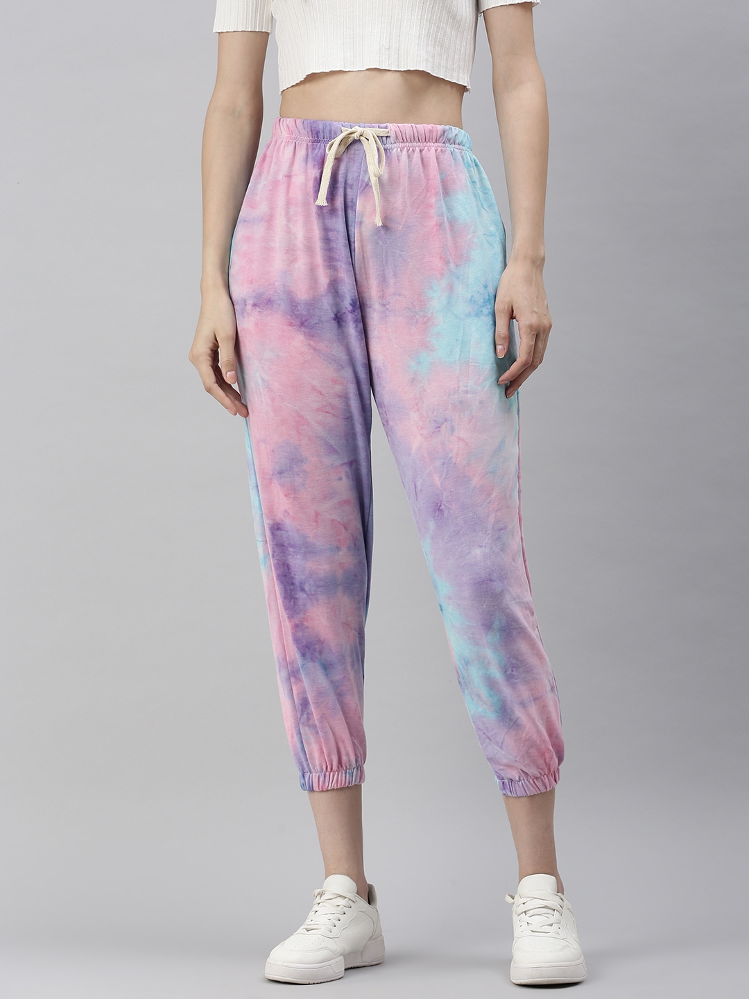 SHOWOFF Women's Loose Fit Blue Tie and Dye Track Pant