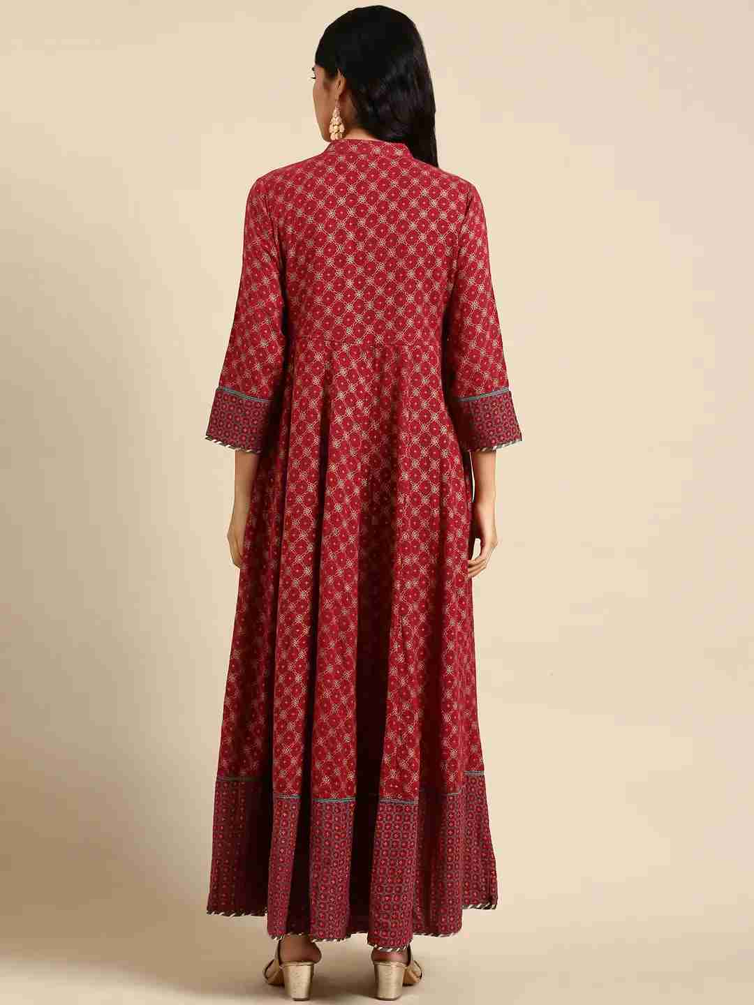 Women's Red Linen Printed Comfort Fit Kurtas