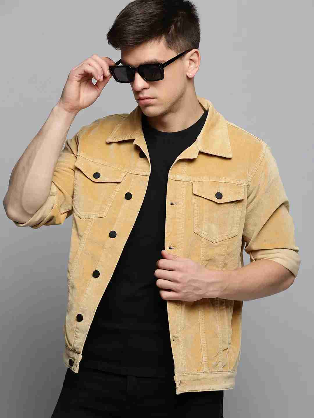 Showoff | SHOWOFF Men's Spread Collar Solid Tan Open Front Jacket