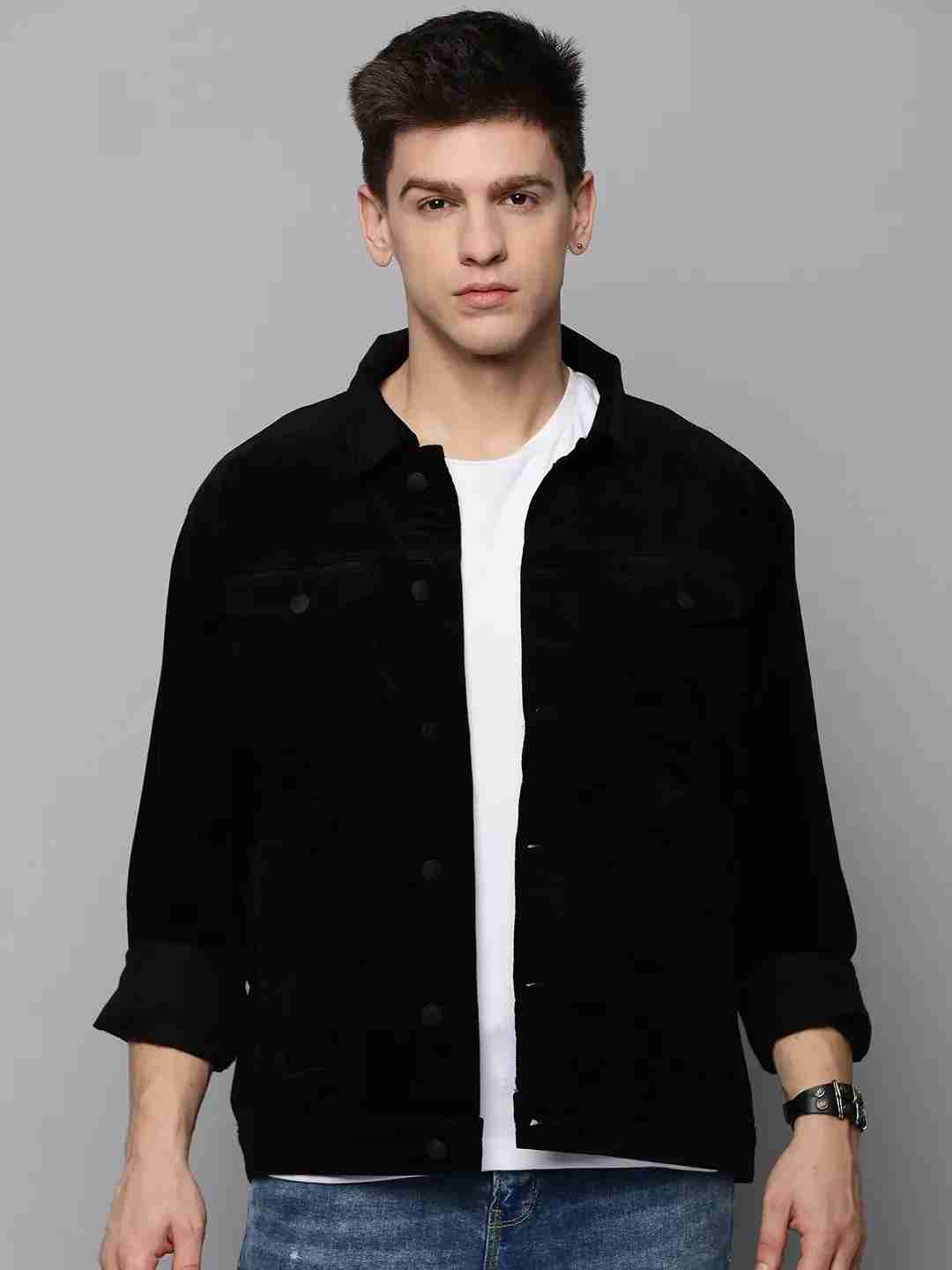SHOWOFF Men's Spread Collar Black Solid Open Front Jacket