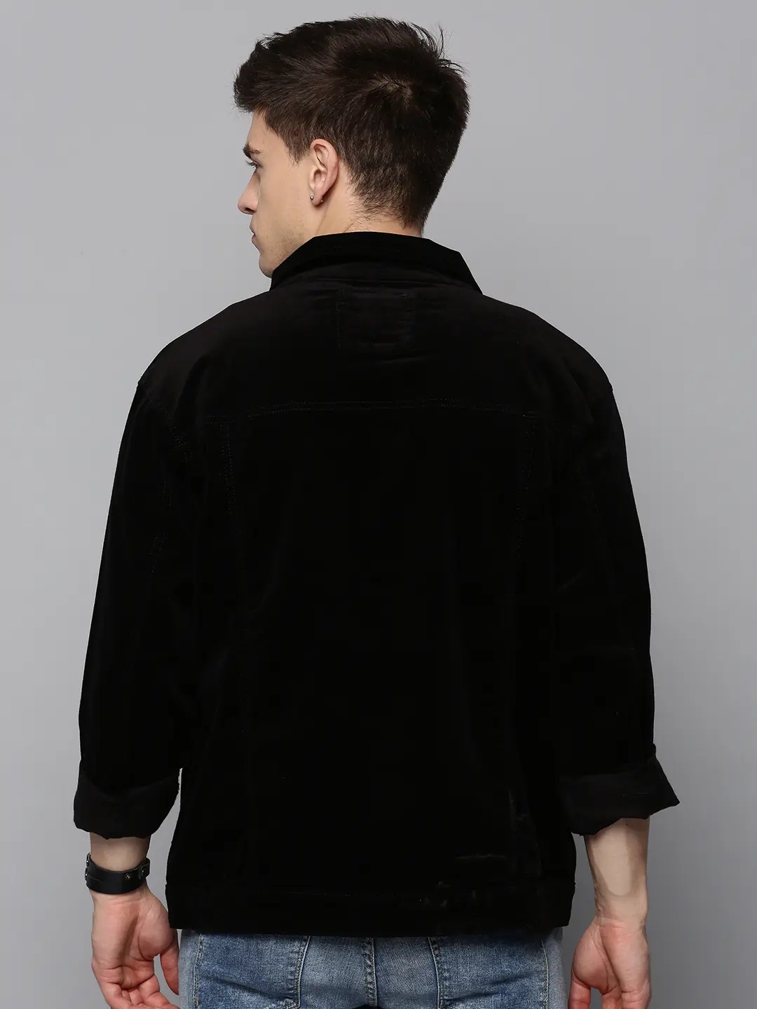 SHOWOFF Men's Spread Collar Black Solid Open Front Jacket