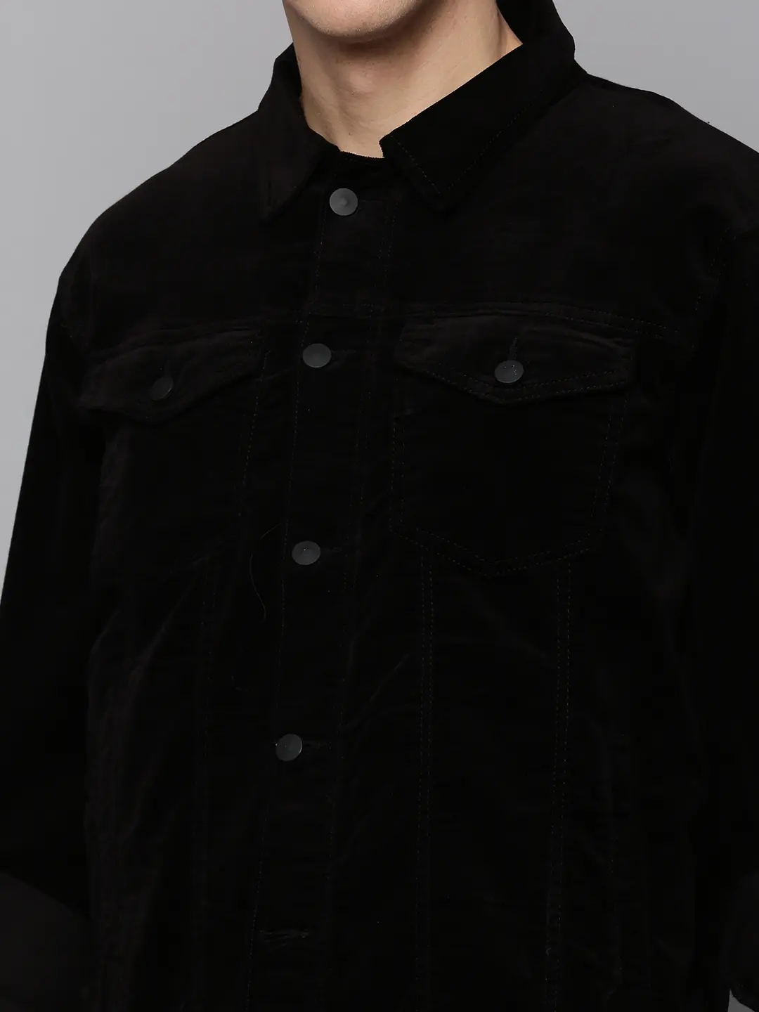 SHOWOFF Men's Spread Collar Black Solid Open Front Jacket