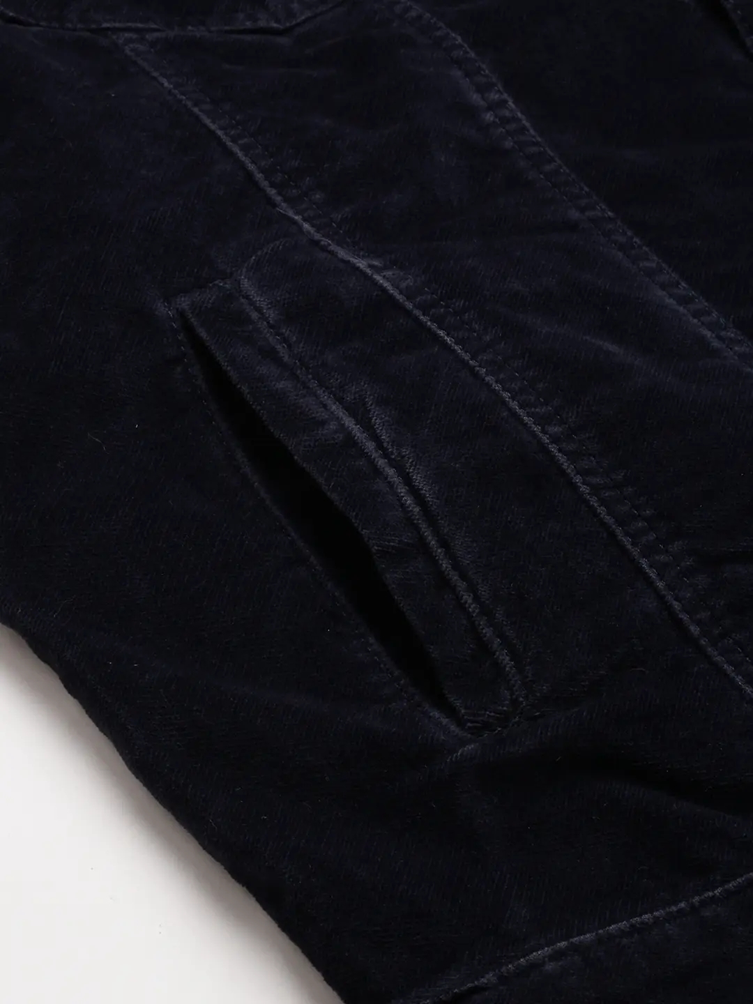 SHOWOFF Men's Spread Collar Navy Blue Solid Open Front Jacket