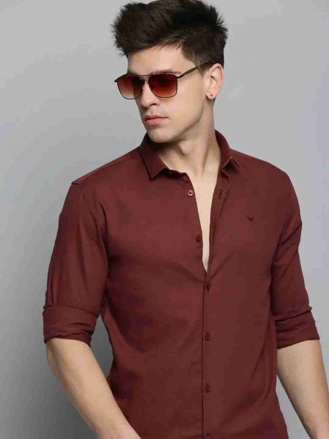 SHOWOFF Men's Rust Spread Collar Solid Shirt