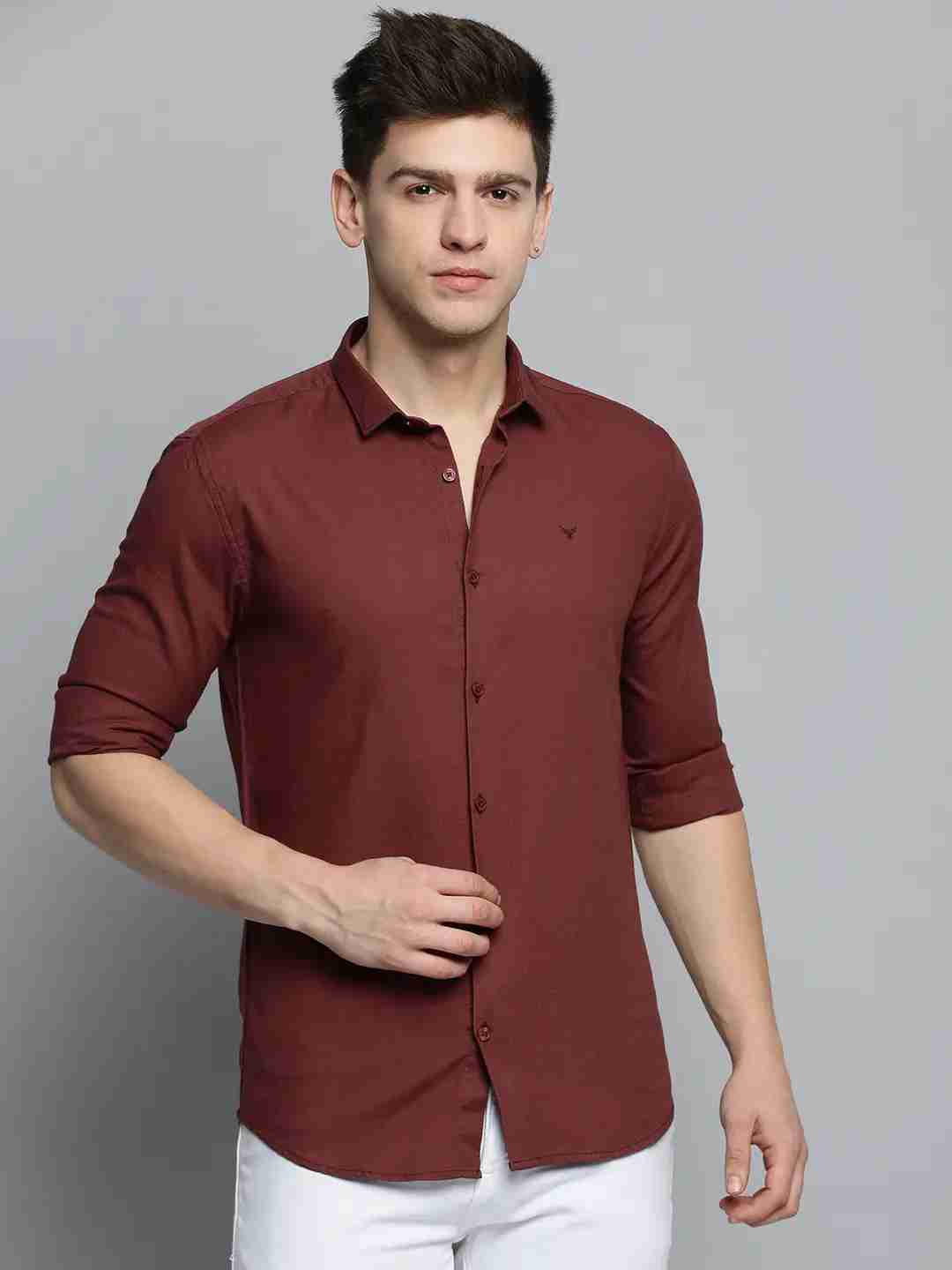 SHOWOFF Men's Rust Spread Collar Solid Shirt