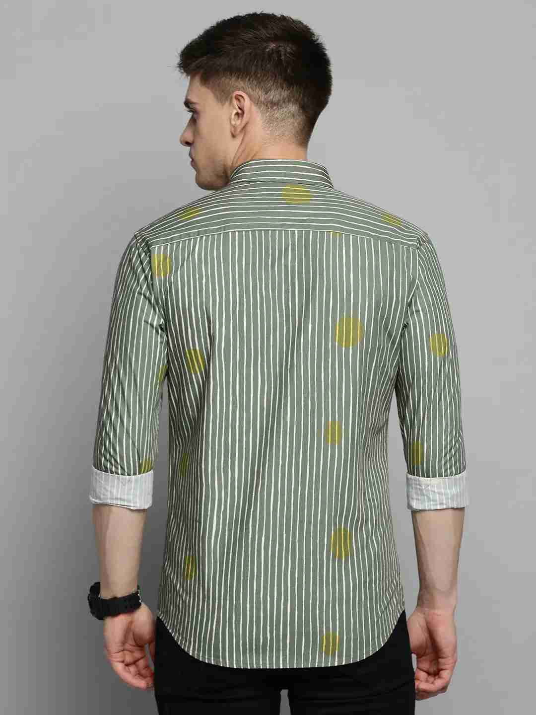 SHOWOFF Men's Spread Collar Olive Striped Shirt