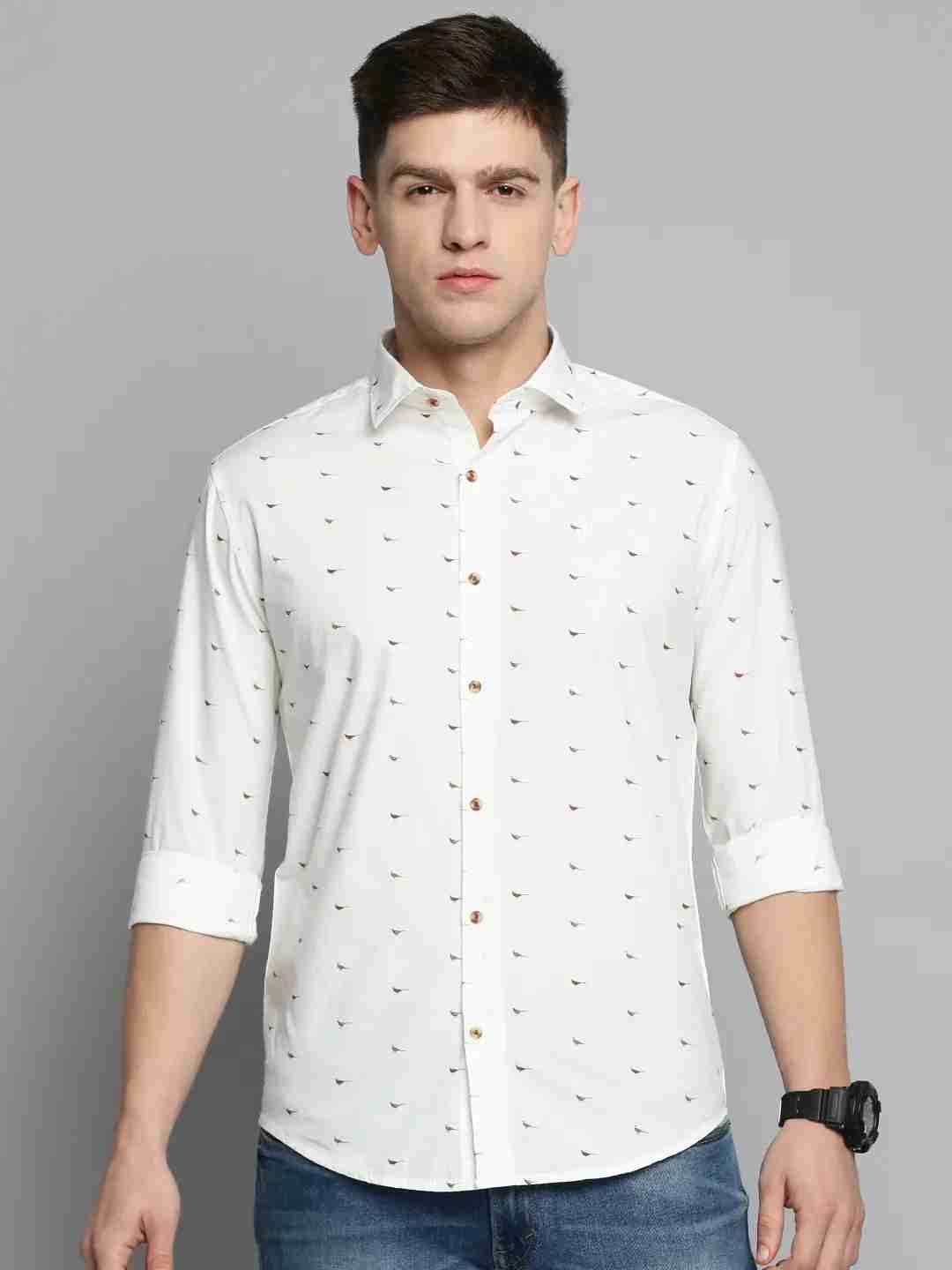 SHOWOFF Men's Spread Collar White Printed Shirt