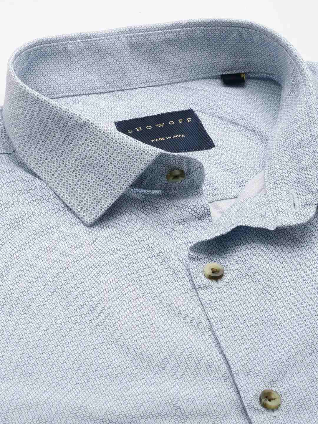SHOWOFF Men's Spread Collar White Printed Shirt