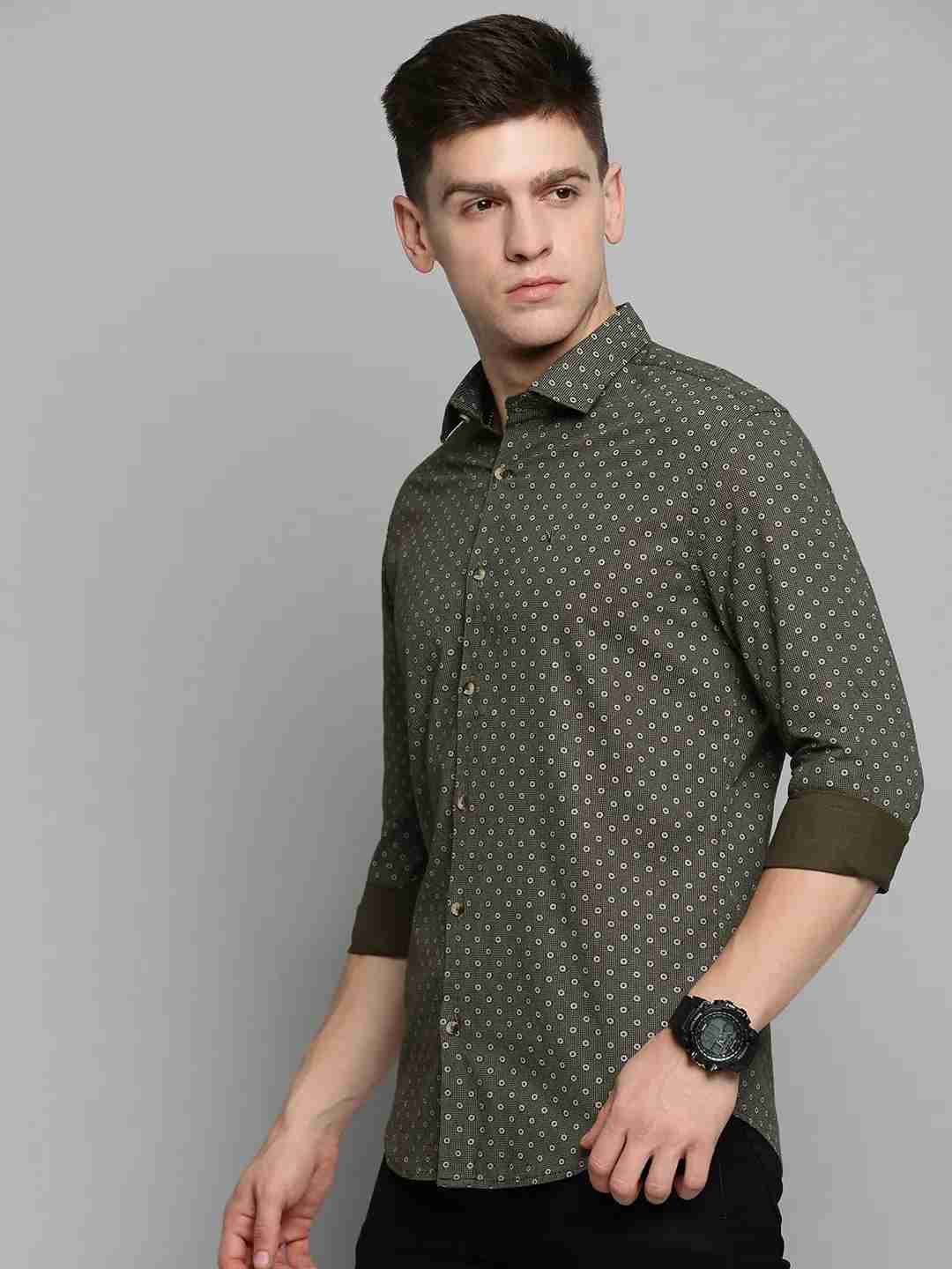 SHOWOFF Men's Spread Collar Olive Printed Shirt