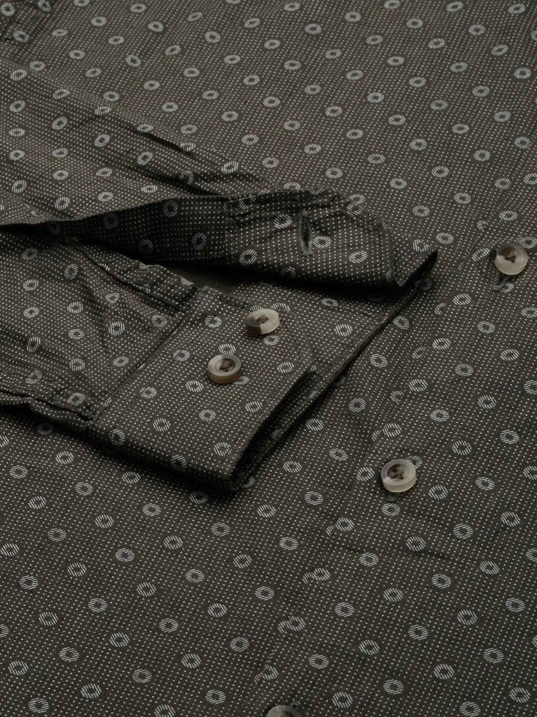 SHOWOFF Men's Spread Collar Olive Printed Shirt