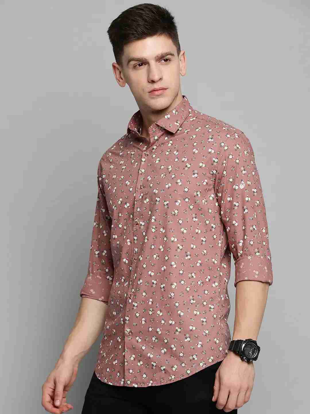 SHOWOFF Men's Spread Collar Mauve Printed Shirt
