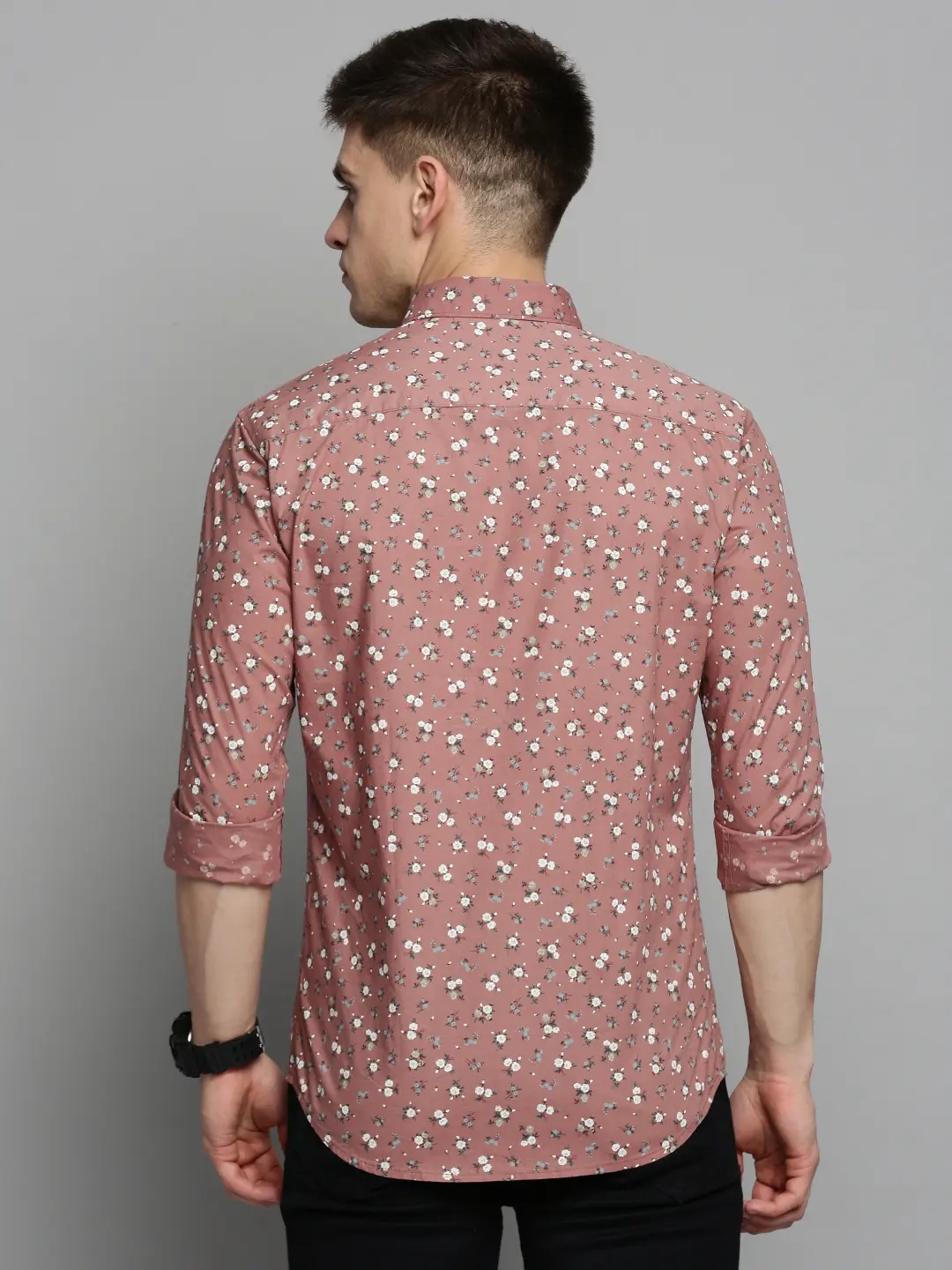SHOWOFF Men's Spread Collar Mauve Printed Shirt