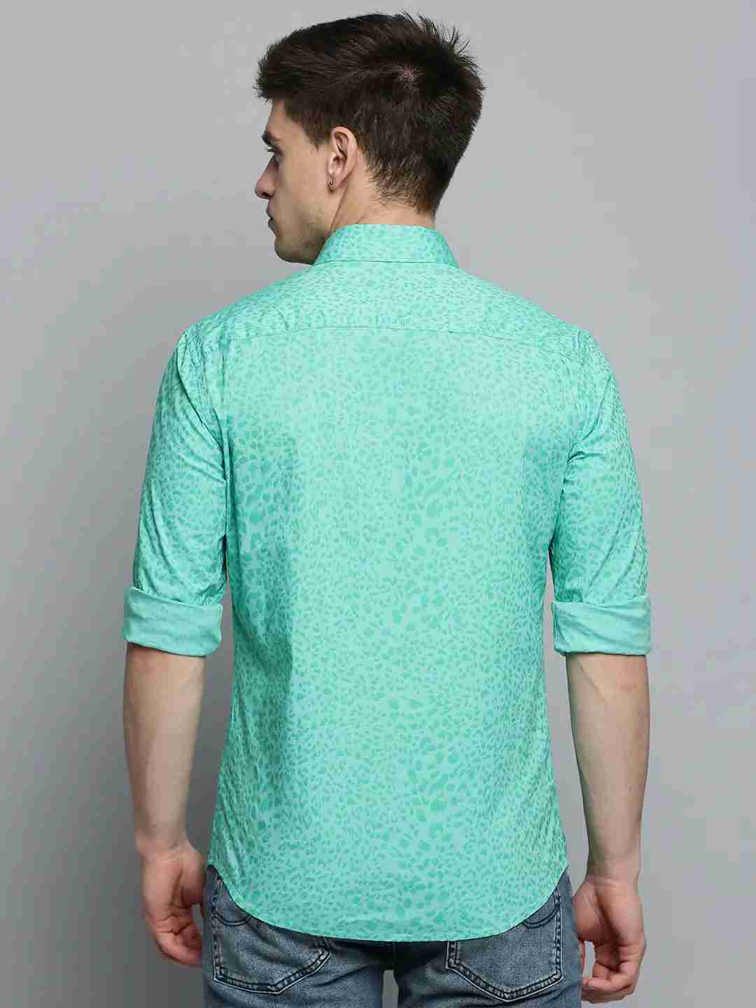 SHOWOFF Men's Spread Collar Green Printed Shirt