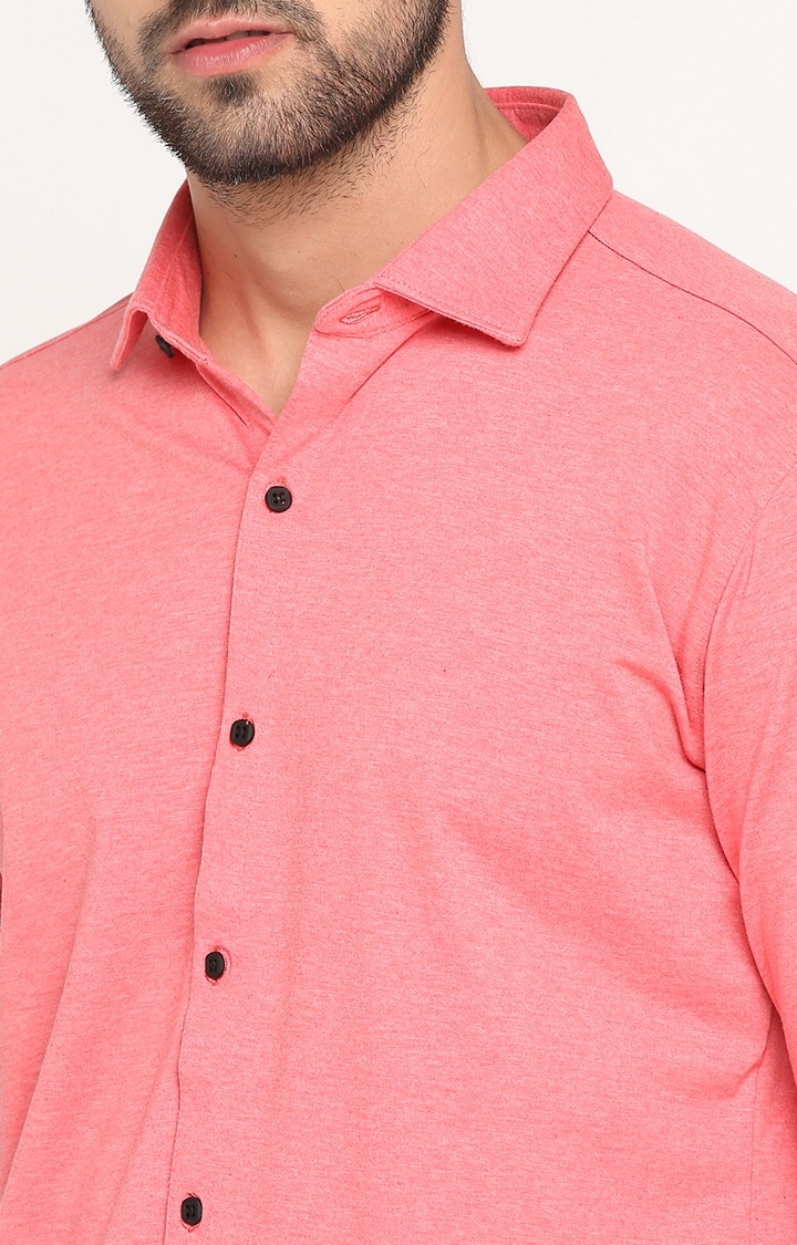SHOWOFF Men's Knitted Full Sleeve Slim Fit Solid Pink Casual Shirt