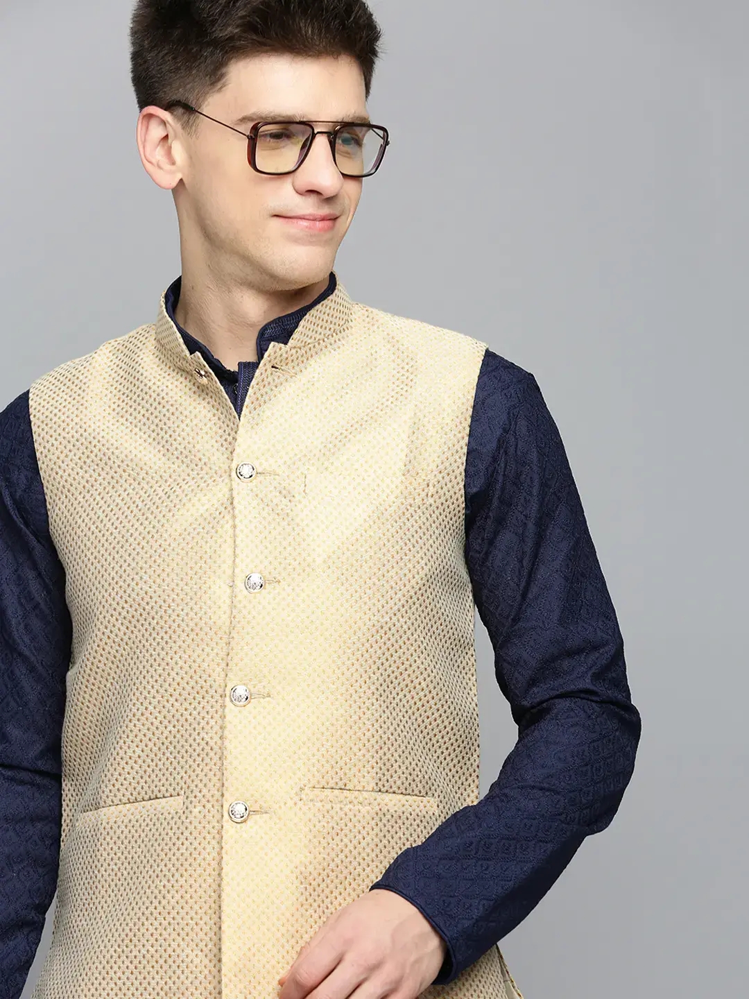 Showoff | SHOWOFF Men's Woven Design Gold Polyester Nehru Jackets