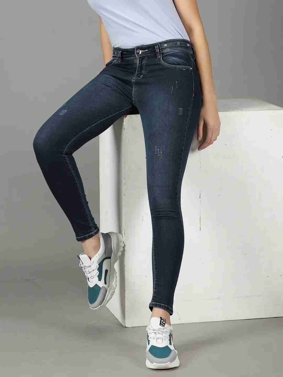 SHOWOFF Women's Stretchable Low Distress Navy Blue Slim Fit Jeans