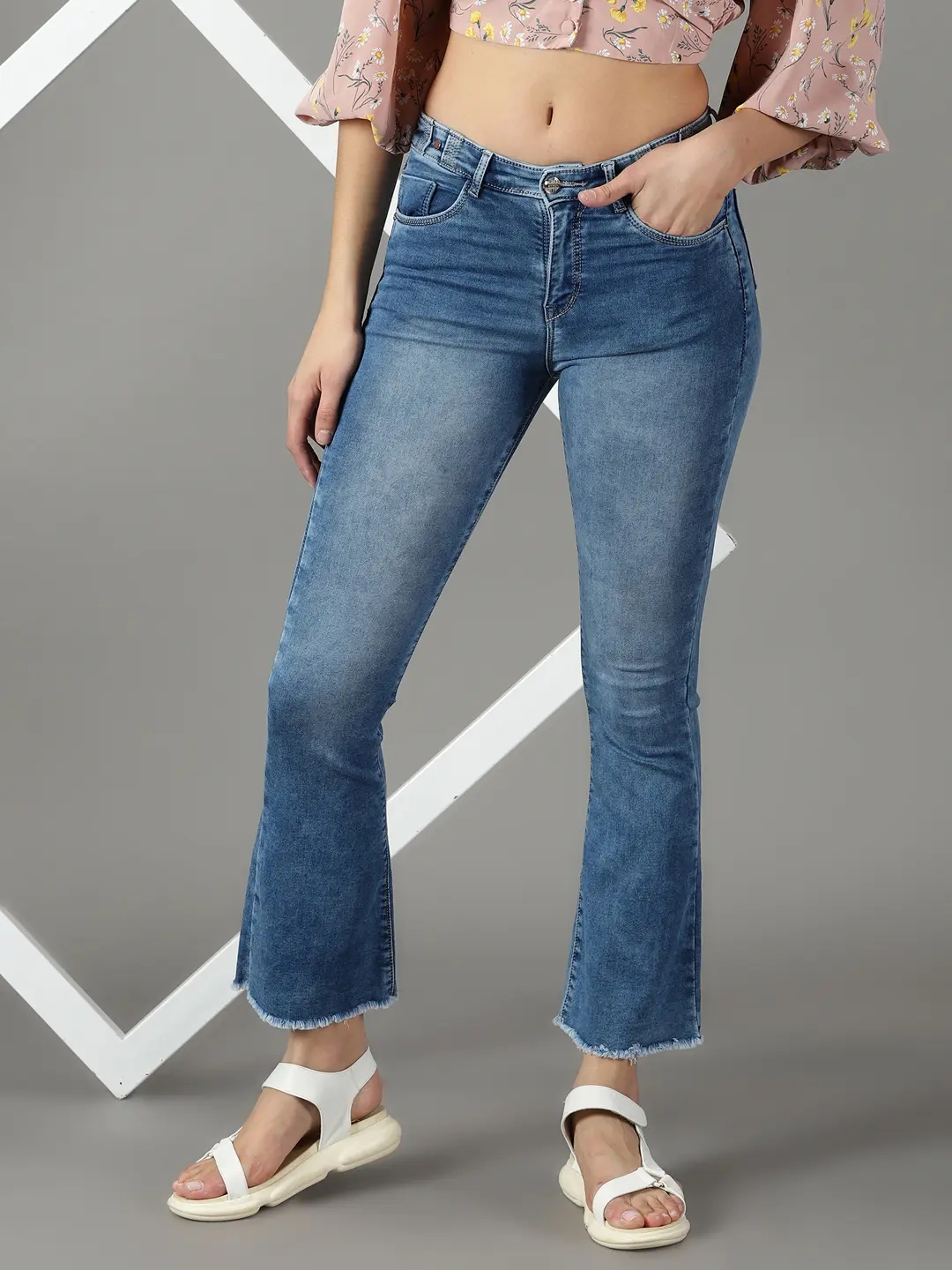 SHOWOFF Women Blue Solid  Bootcut Jeans