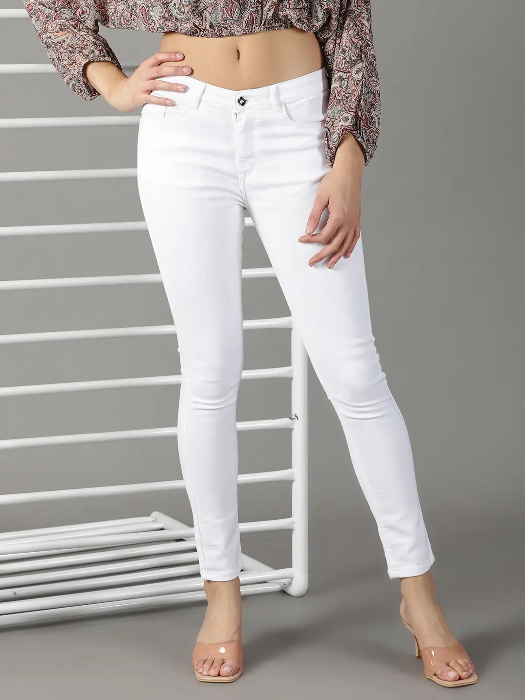 SHOWOFF Women's Stretchable Clean Look White Regular Fit Jeans