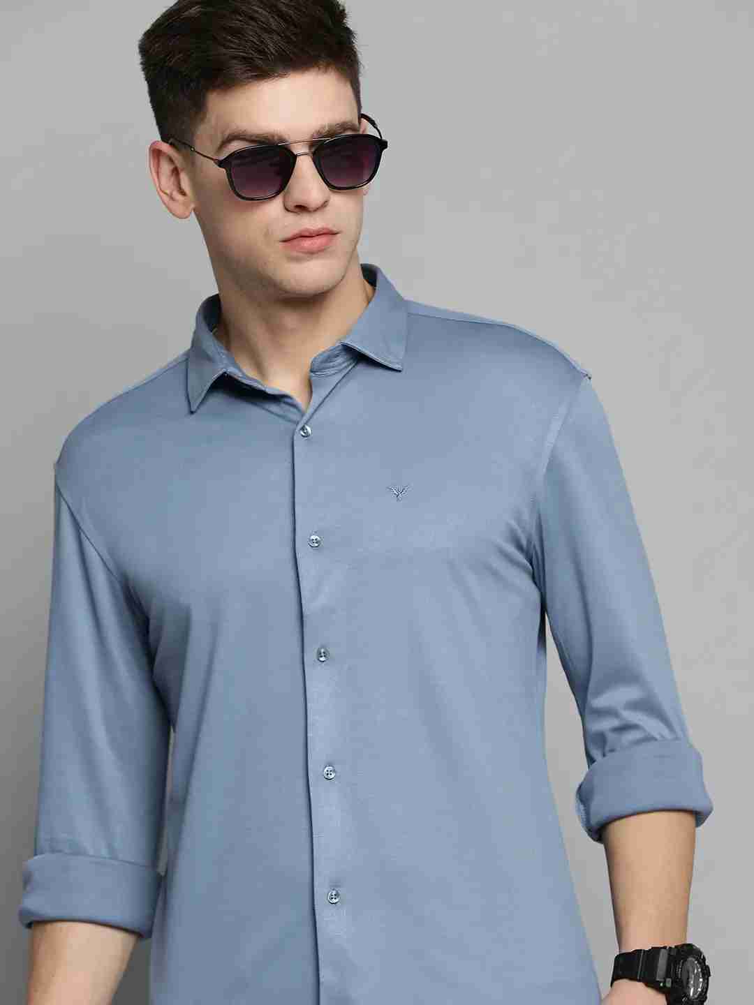 SHOWOFF Men's Spread Collar Blue Solid Shirt
