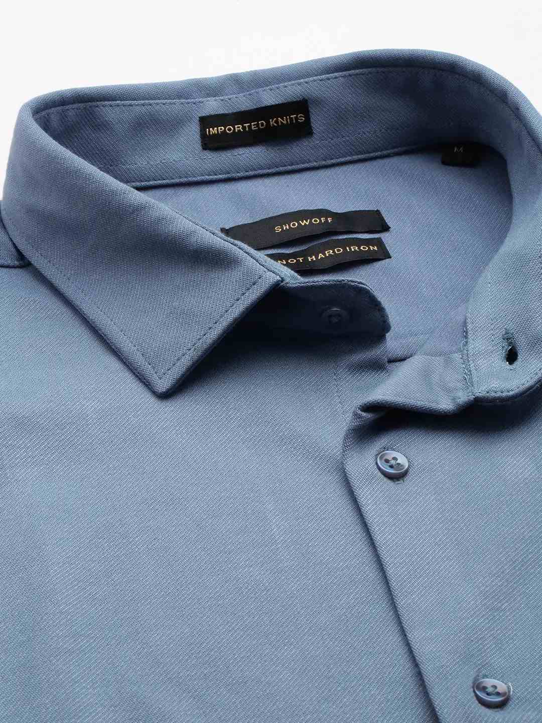 SHOWOFF Men's Spread Collar Blue Solid Shirt