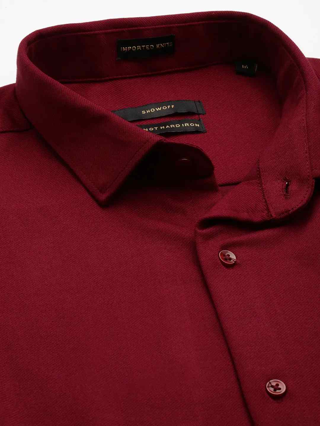 SHOWOFF Men's Spread Collar Maroon Solid Shirt