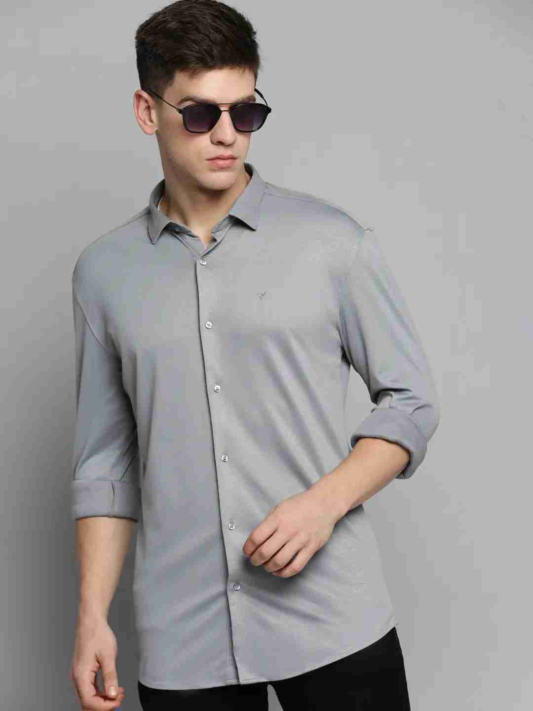 SHOWOFF Men's Spread Collar Grey Solid Shirt
