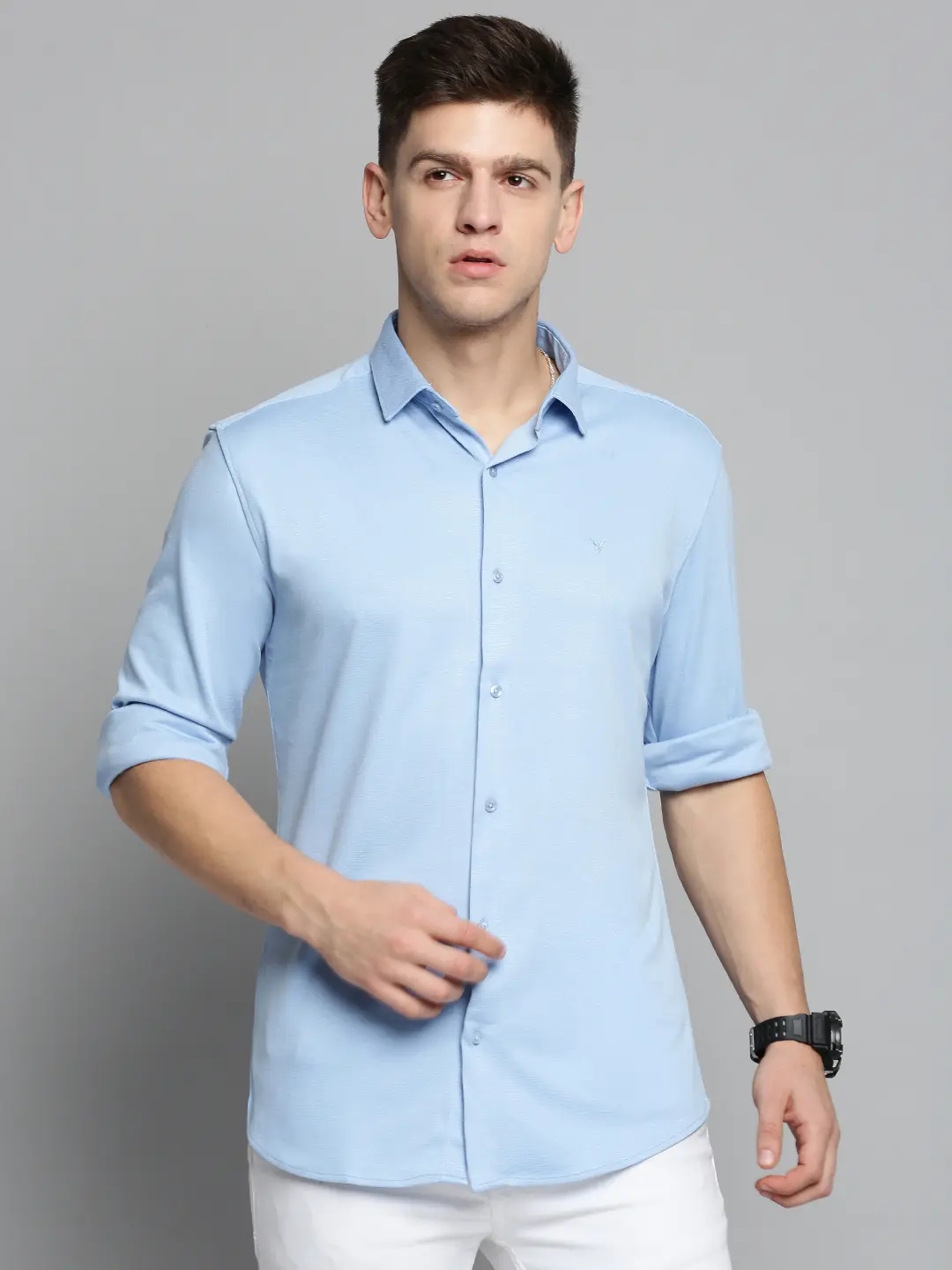 SHOWOFF Men's Spread Collar Blue Solid Shirt