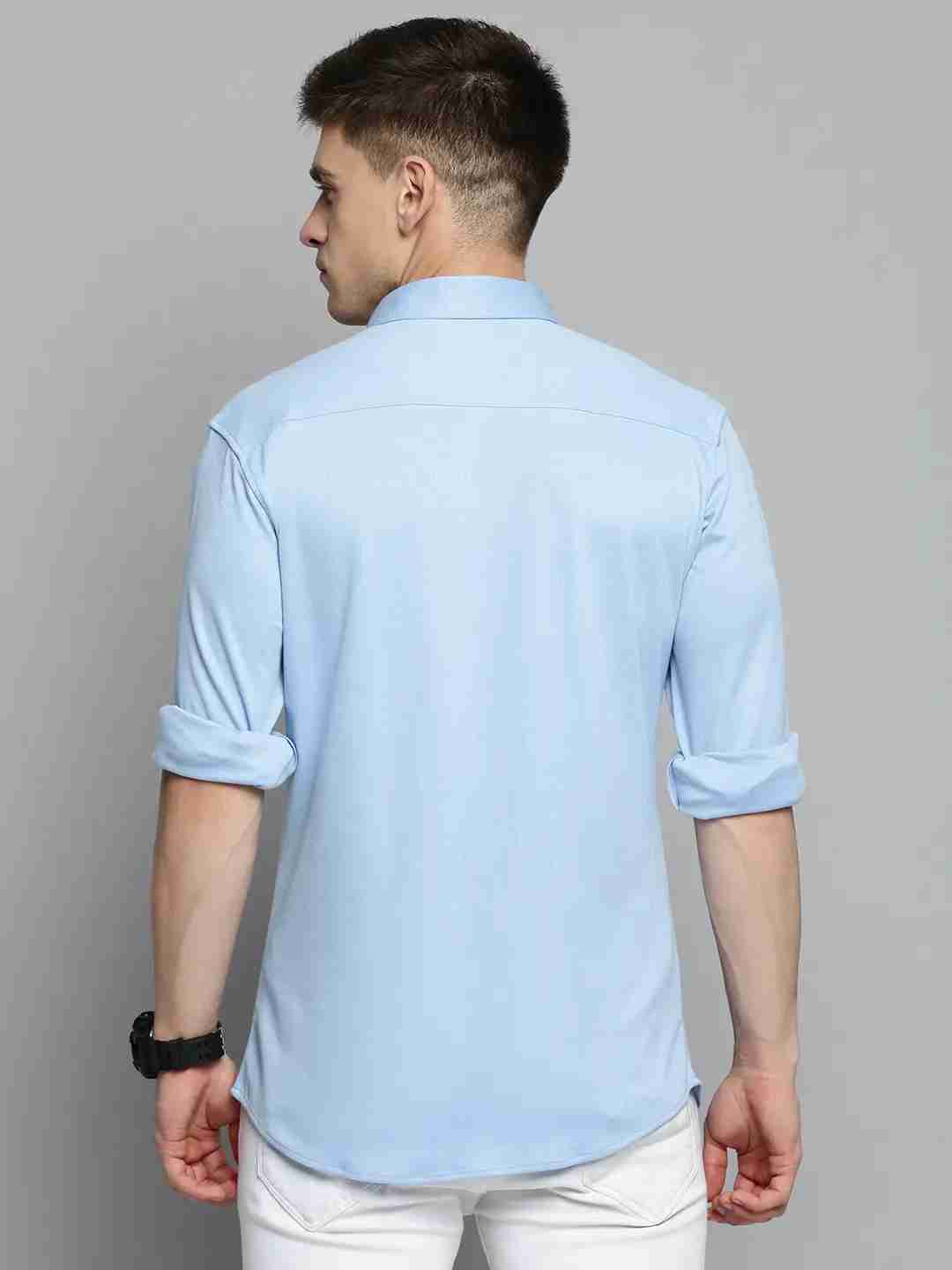 SHOWOFF Men's Spread Collar Blue Solid Shirt