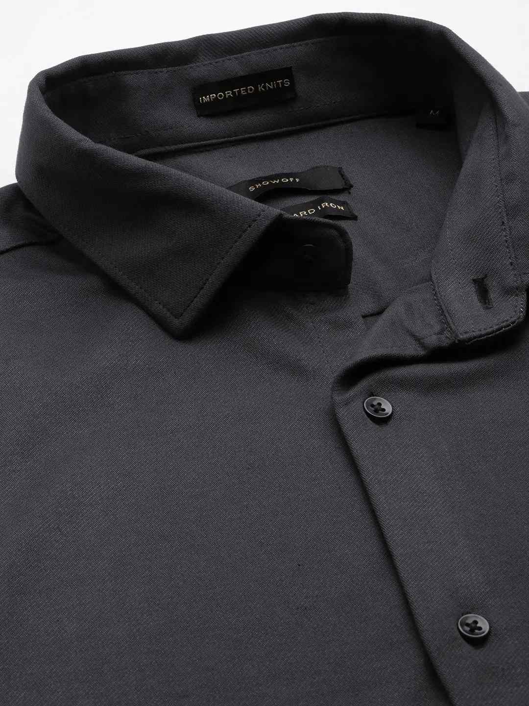 SHOWOFF Men's Spread Collar Grey Solid Shirt