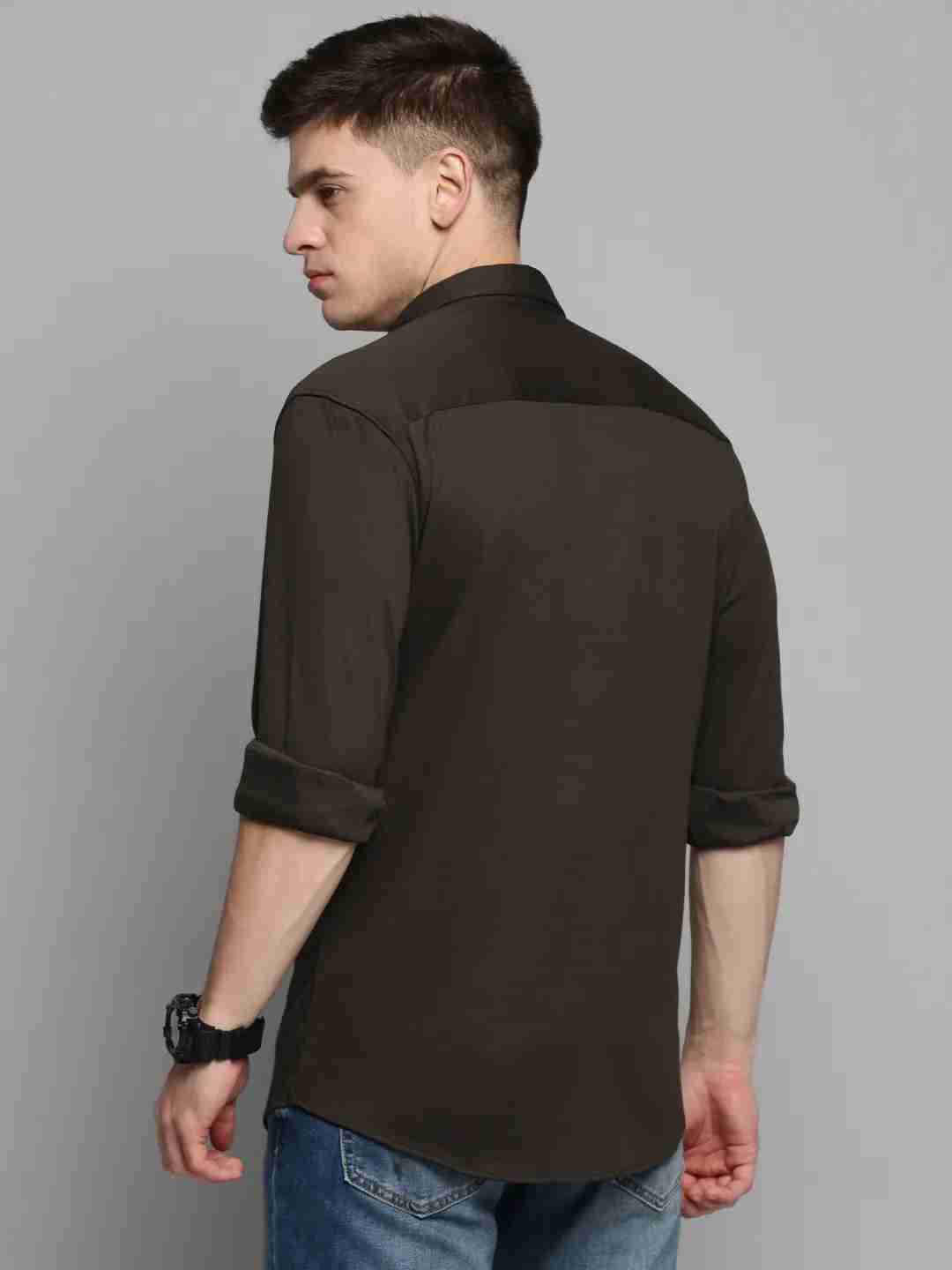 SHOWOFF Men's Spread Collar Olive Solid Shirt