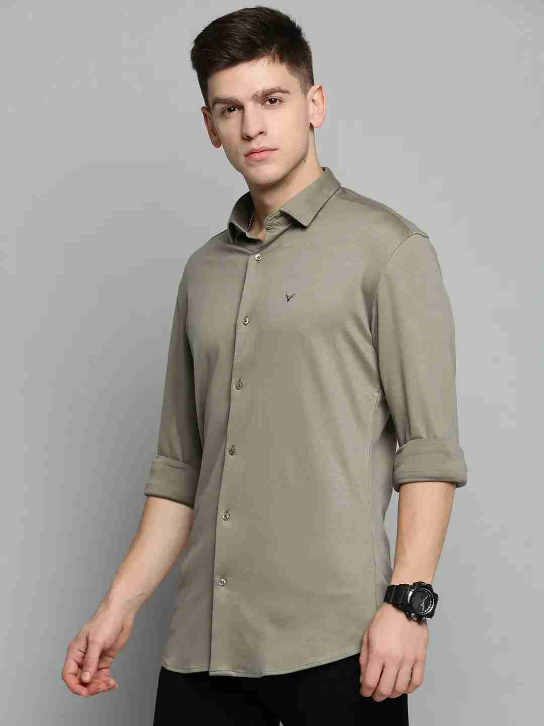 SHOWOFF Men's Spread Collar Olive Solid Shirt