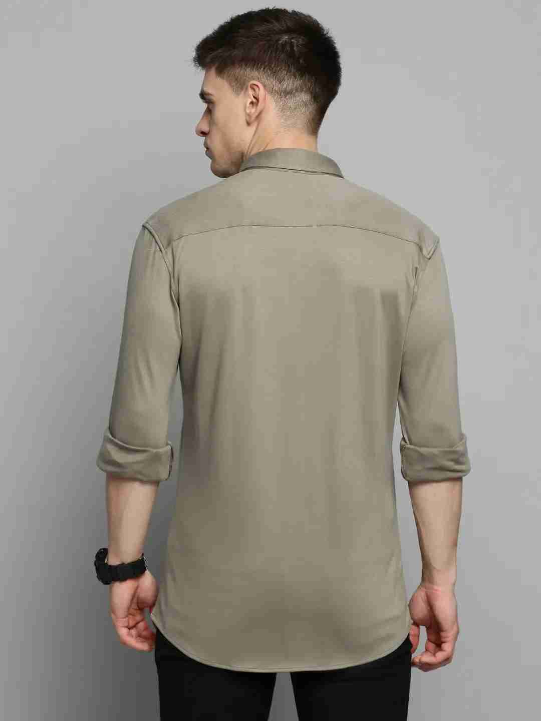 SHOWOFF Men's Spread Collar Olive Solid Shirt