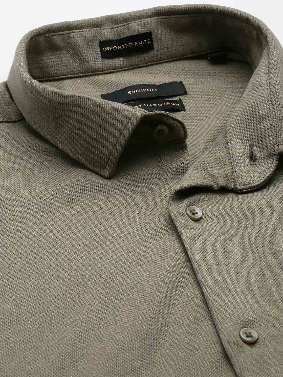 SHOWOFF Men's Spread Collar Olive Solid Shirt
