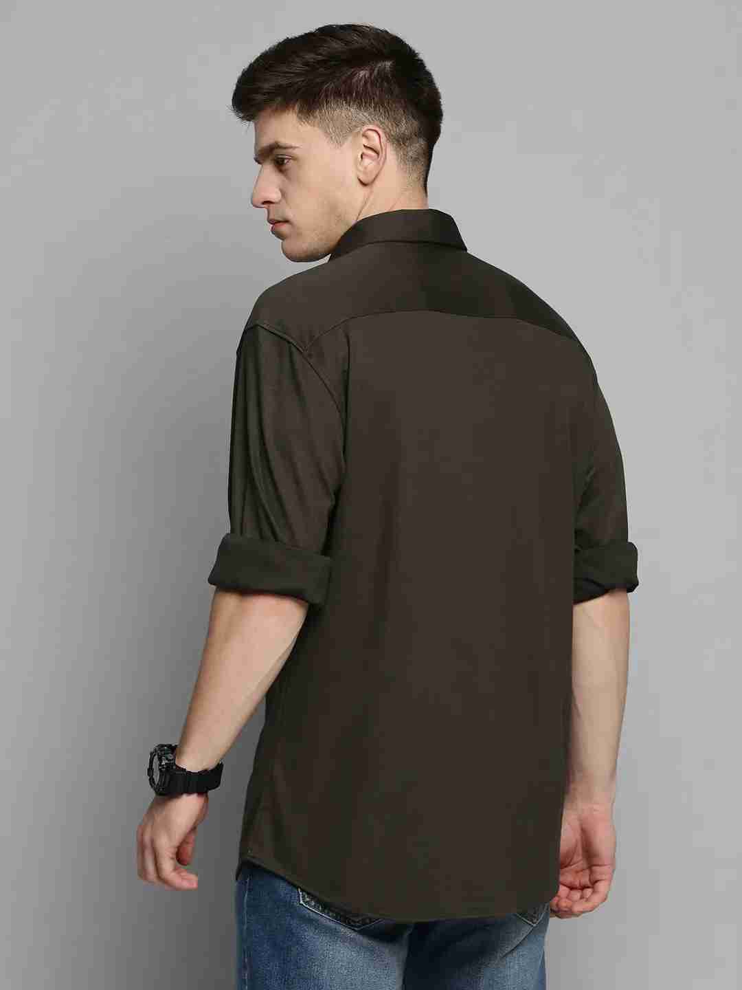 SHOWOFF Men's Spread Collar Olive Solid Shirt